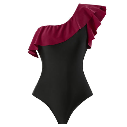 One Piece Swimsuit Retro Shoulder Swimsuit Set
