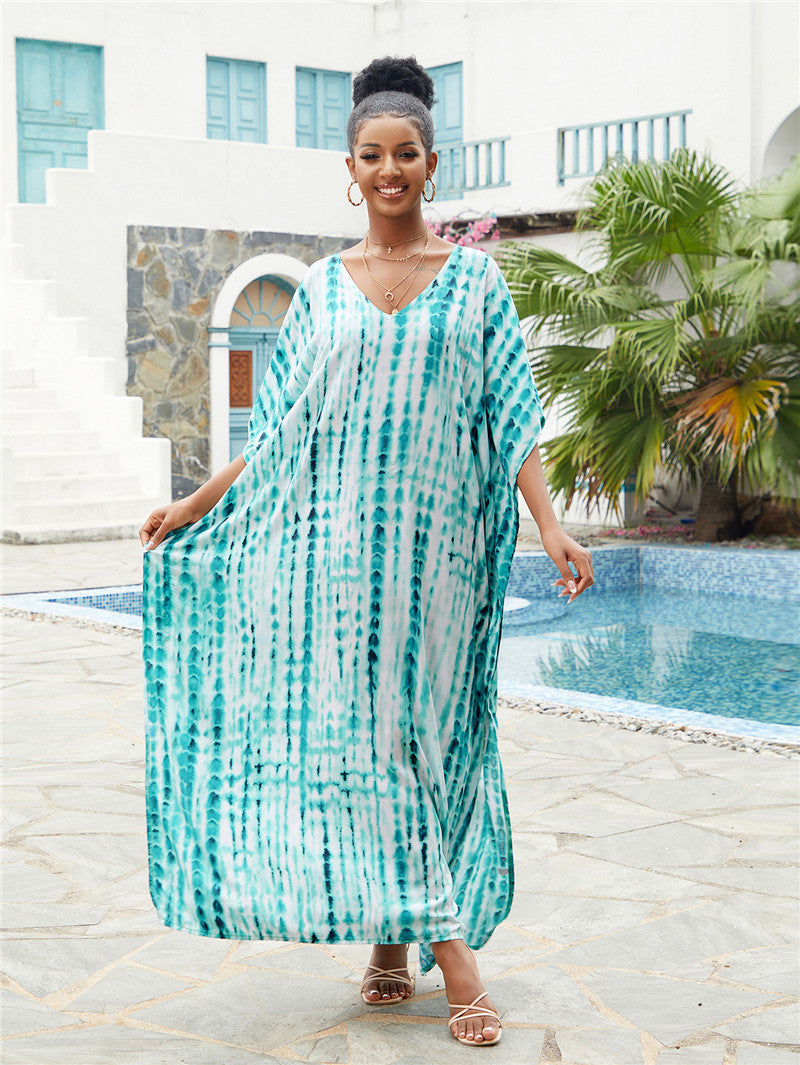 Printed Beach Blouse Loose Robe Vacation Sun Protection Shirt Swimsuit Blouse