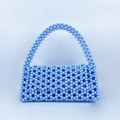 Pearl Bag Women Hand Woven Acrylic Beaded Bag Retro Fairy Small Handbag Triangle Wrist Bag