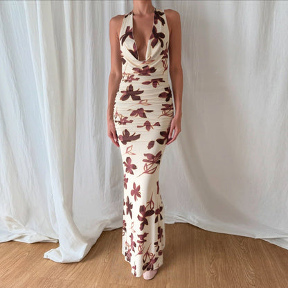 Women Clothing Autumn Sexy Swing Collar Vacation High Waist Figure Flattering Sheath Dress Maxi Dress