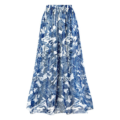One Piece Swimsuit Women Skinny Slimming Vintage Printed Chiffon Dress With Steel Bracket Hard Bag