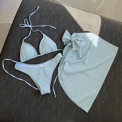 Swimsuit Three Piece Backless Drawstring Banded Bikini Bikini Three Piece Swimsuit