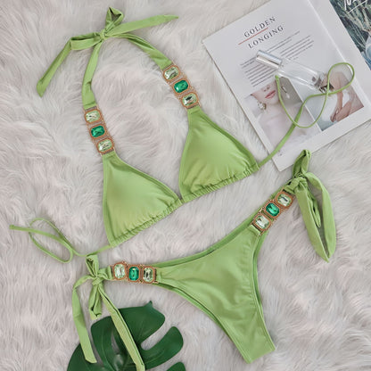 Crystal Diamond Bikini Sexy Women Split Bandage Swimsuit Beach Vacation Swimsuit