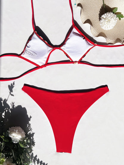 New Bikini Color Matching Swimsuit Backless Swimsuit Women Sexy Swimsuit Strap Bikini