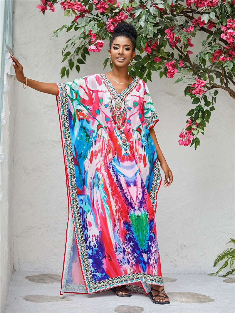 Positioning Printing Beach Blouse Robe Vacation Sun Protection Shirt Seaside Beach Cover Up