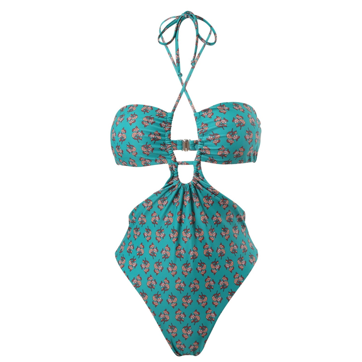 Sexy Double Sided One Piece Swimsuit Pleated Halter Bikini Suit Chiffon Dress
