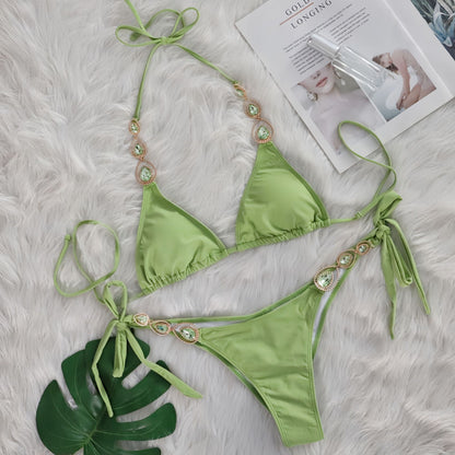 Sexy Bikini Suit Luxury Crystal Diamond Bandage Women Swimsuit Beach Vacation Swimsuit
