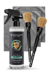 Blackline Car Care BLACKLINE® Reset interior cleaner and scent booster bottle with cleaning and freshening features.