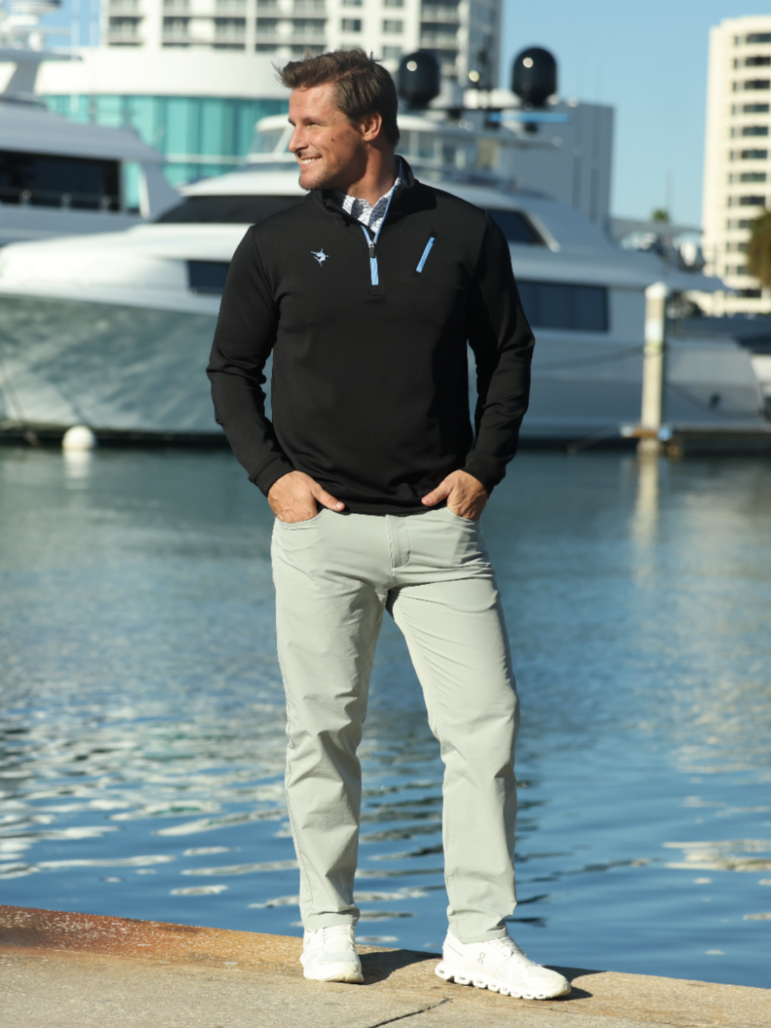 Black Oceanside Pullover by White Water Life featuring smooth stretch fabric, casual fit, and stylish design.