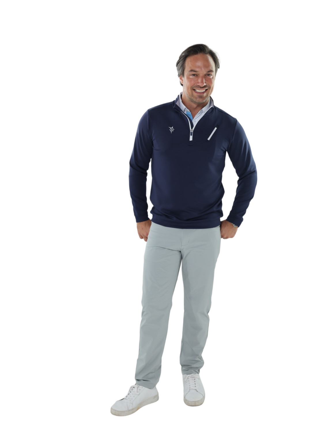 White Water Life Oceanside Pullover in smooth stretch fabric, shown in a relaxed fit with a crew neckline and ocean-inspired design details.