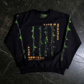 Black October Rust crewneck sweatshirt by Any Means Necessary Clothing, front view showing detailed design and fabric texture.