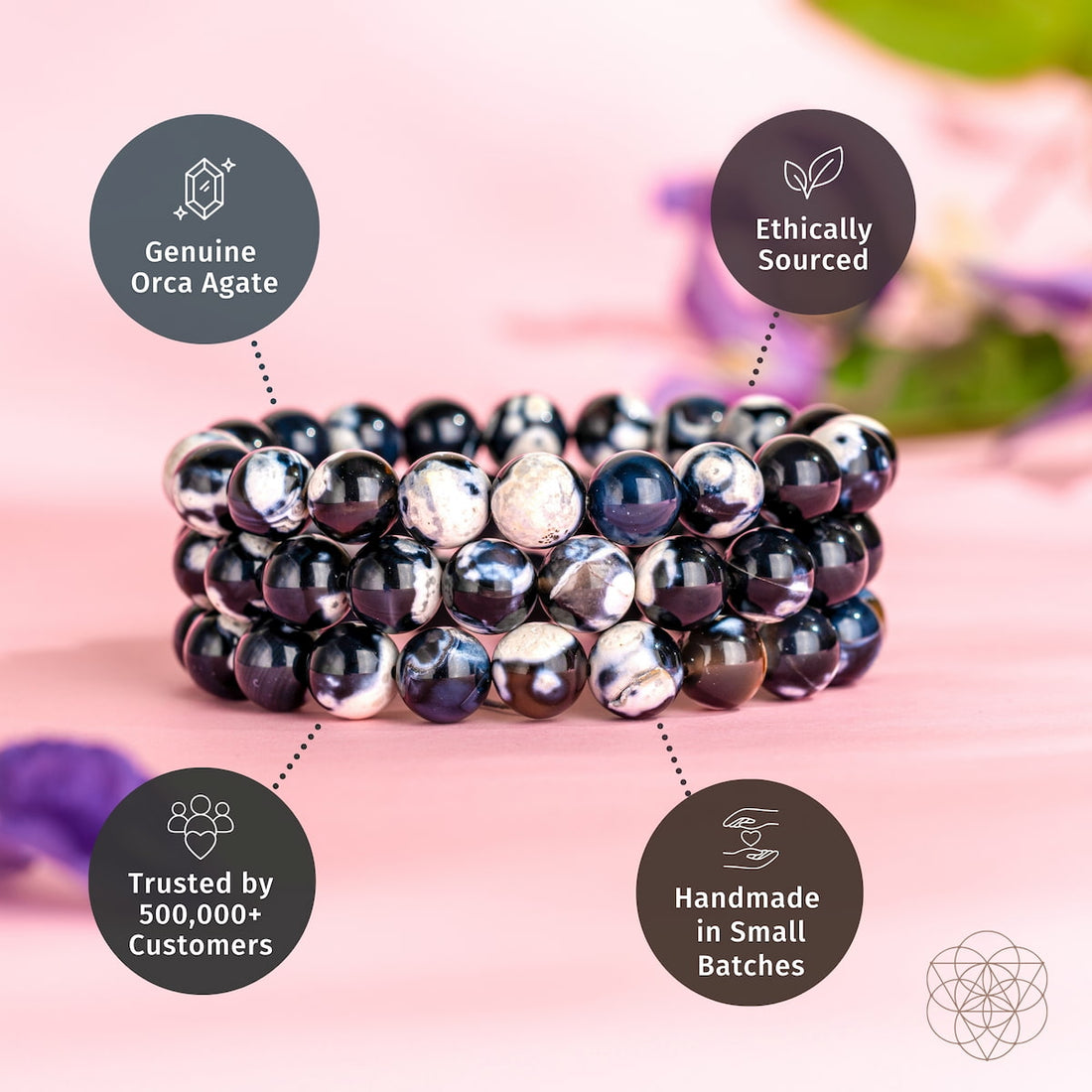 Exotic Orca Agate bracelet by Conscious Items featuring deep healing, polished agate beads arranged in a stylish bracelet design.