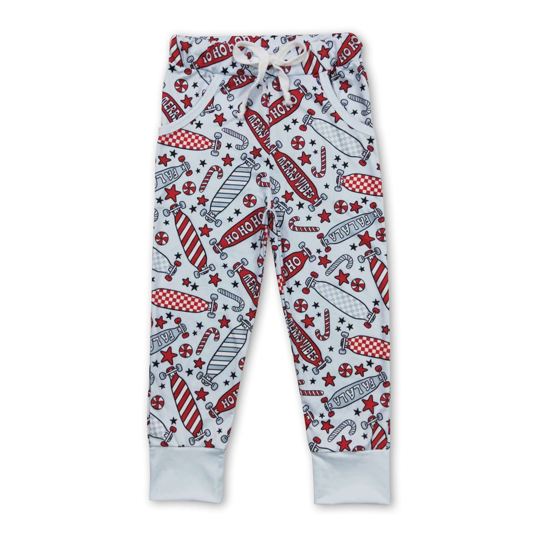 Red skateboard candy cane baby kids Christmas pockets pants