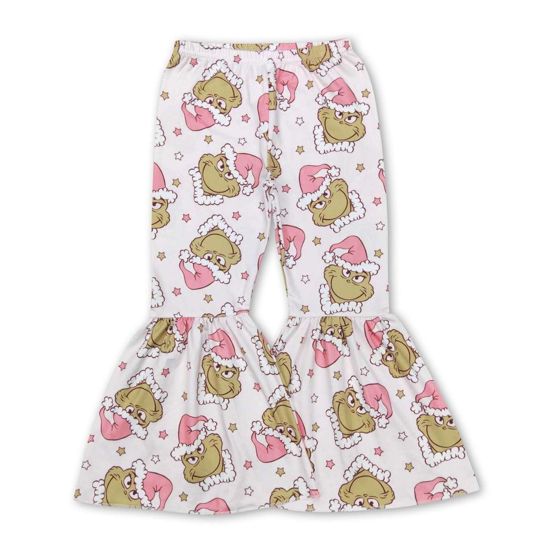 Pink green face girls Christmas bell bottom pants