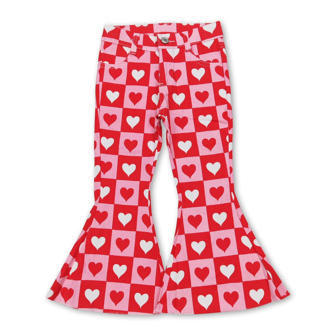 Plaid heart denim pants girls valentine&