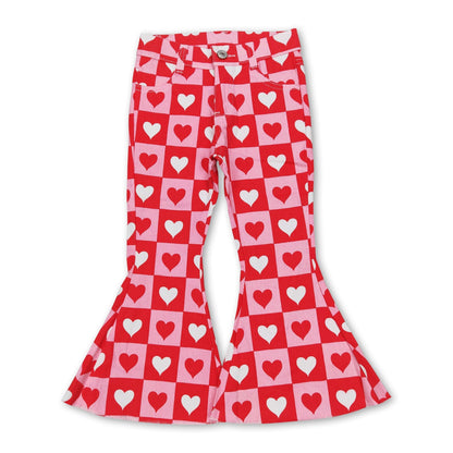 Plaid heart denim pants girls valentine&