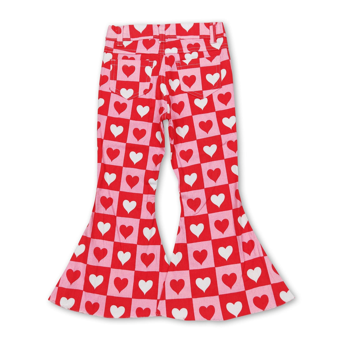 Plaid heart denim pants girls valentine&