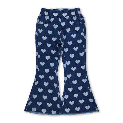 Heart print denim pants girls valentine&