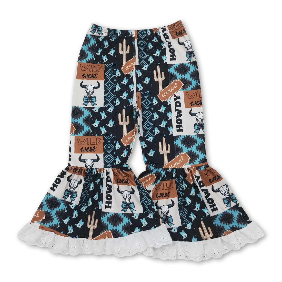 West west bull skull bow western girls ruffle pants