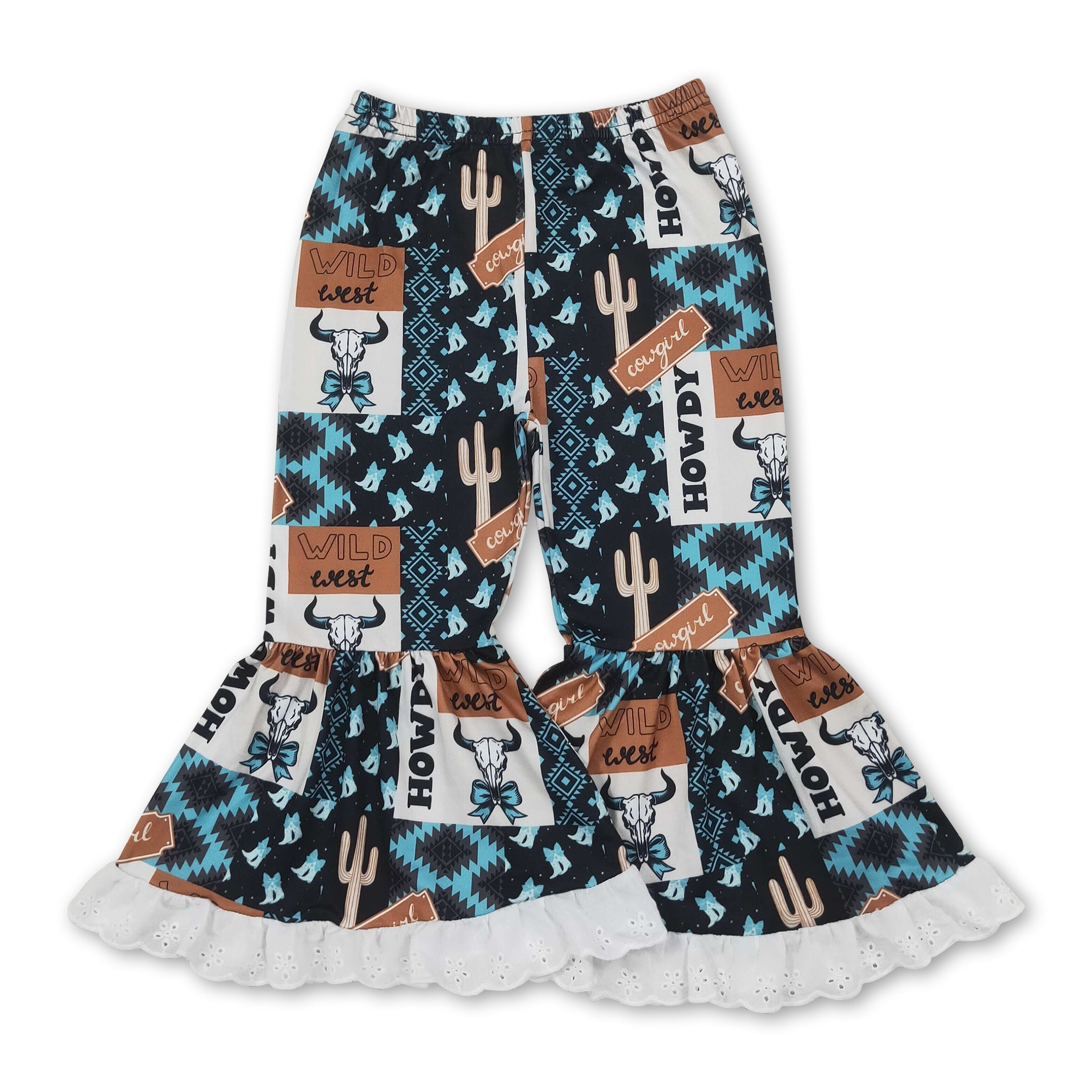 West west bull skull bow western girls ruffle pants