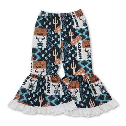 West west bull skull bow western girls ruffle pants
