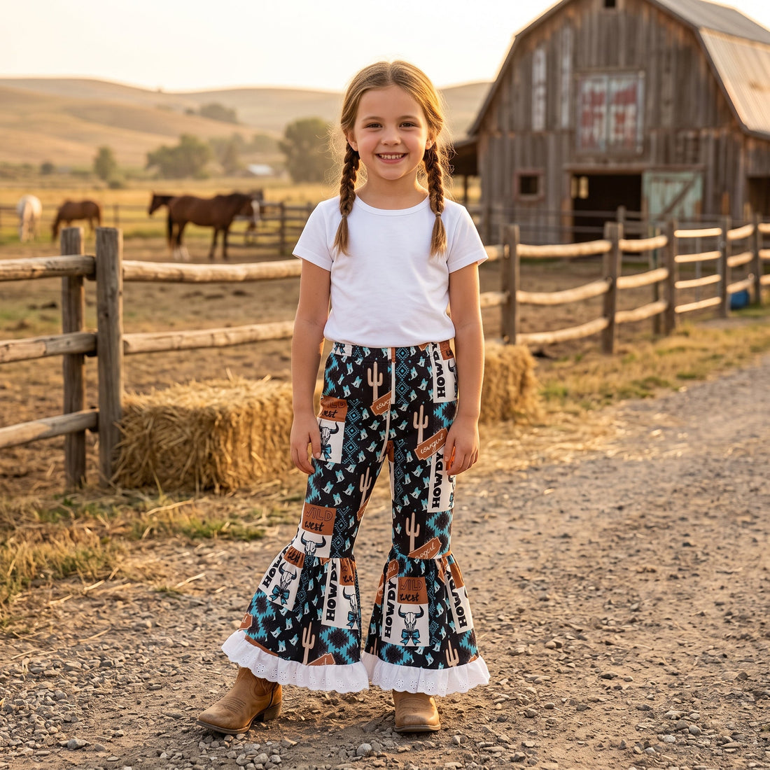 West west bull skull bow western girls ruffle pants