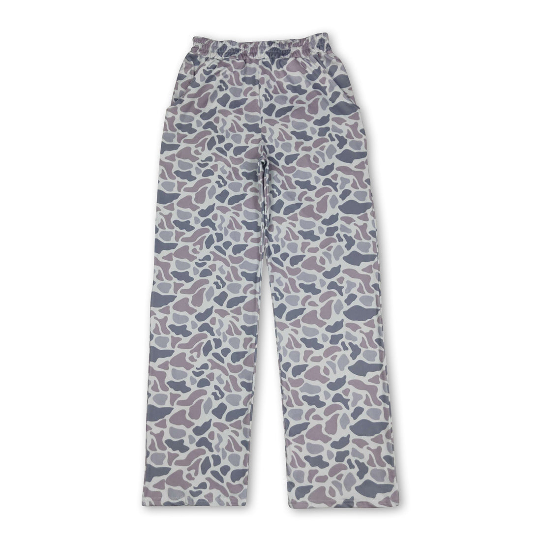 Grey camouflage pocket pants for women by Mini Rodeo, featuring a comfortable fit and stylish design in a casual bottoms style.