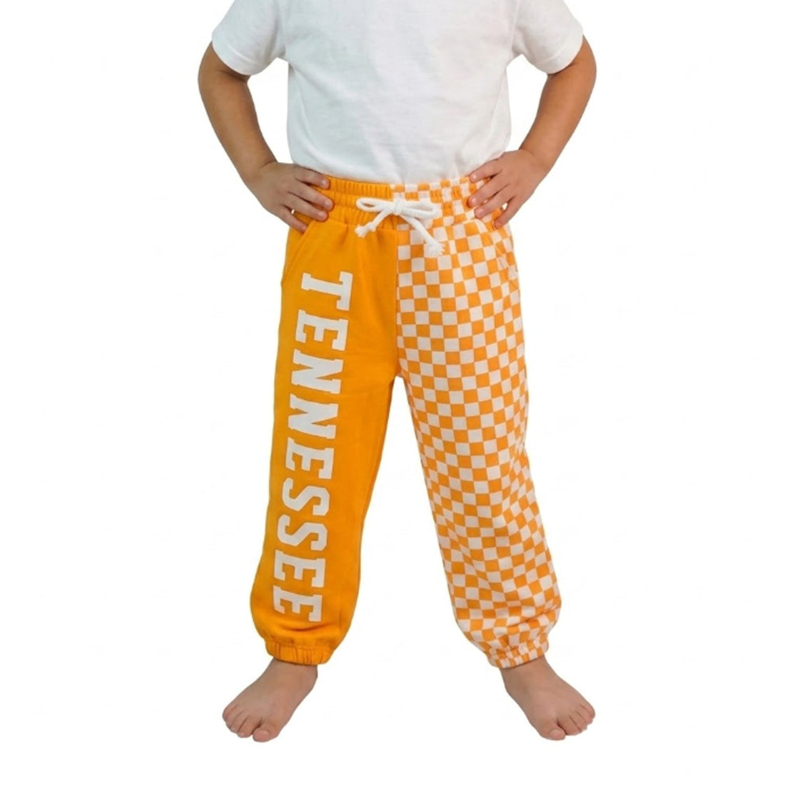 Orange T plaid patchwork kids boys team pants
