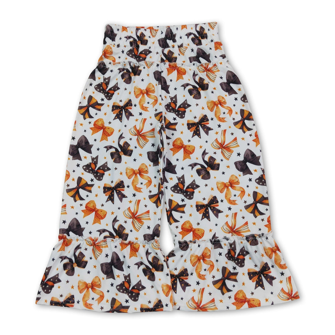 Orange black bow patchwork girls Halloween ruffle pants