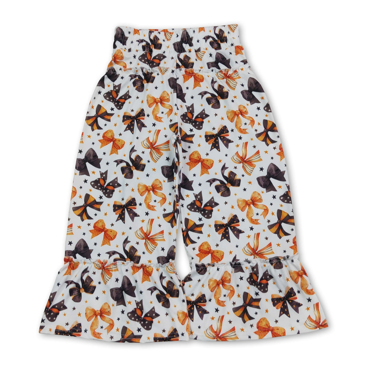 Orange black bow patchwork girls Halloween ruffle pants
