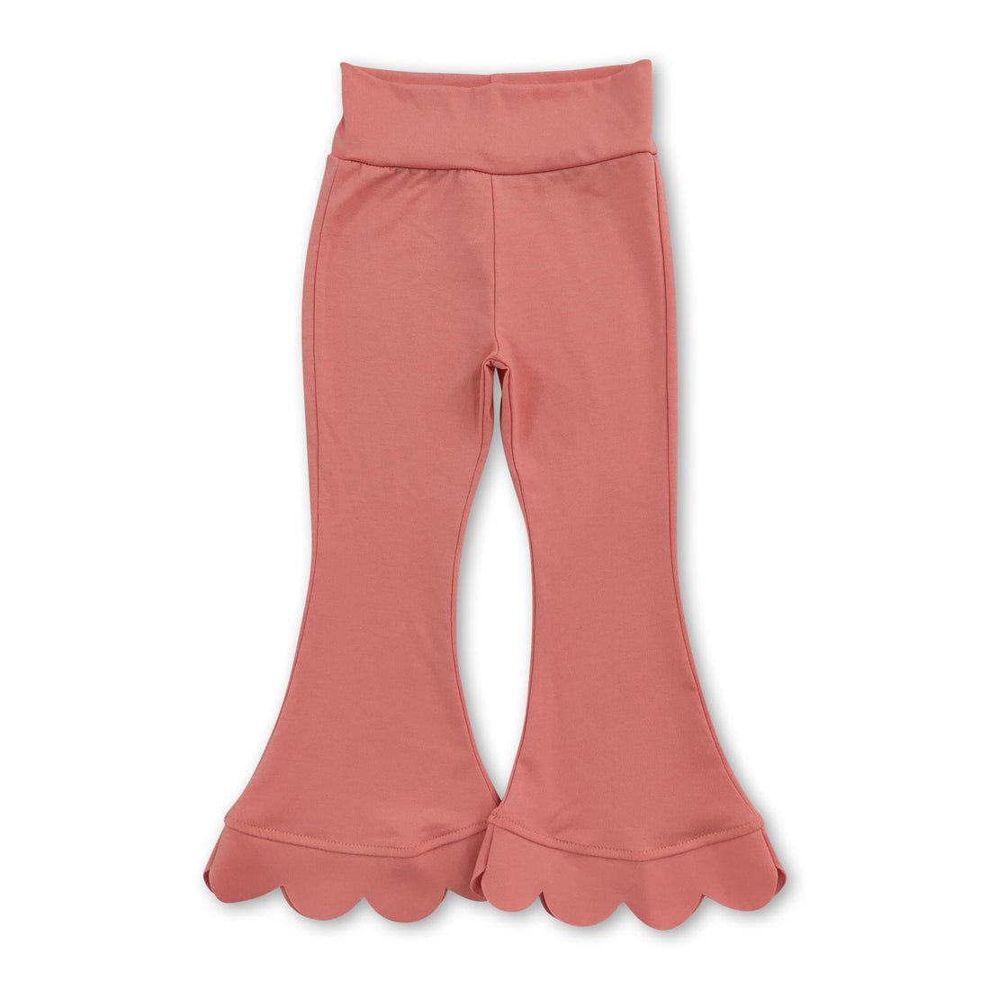 High waist peach cotton scallop kids girls flare pants