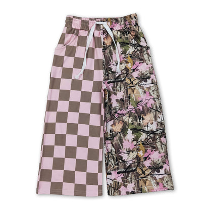Pink plaid camo kids girls fall pants