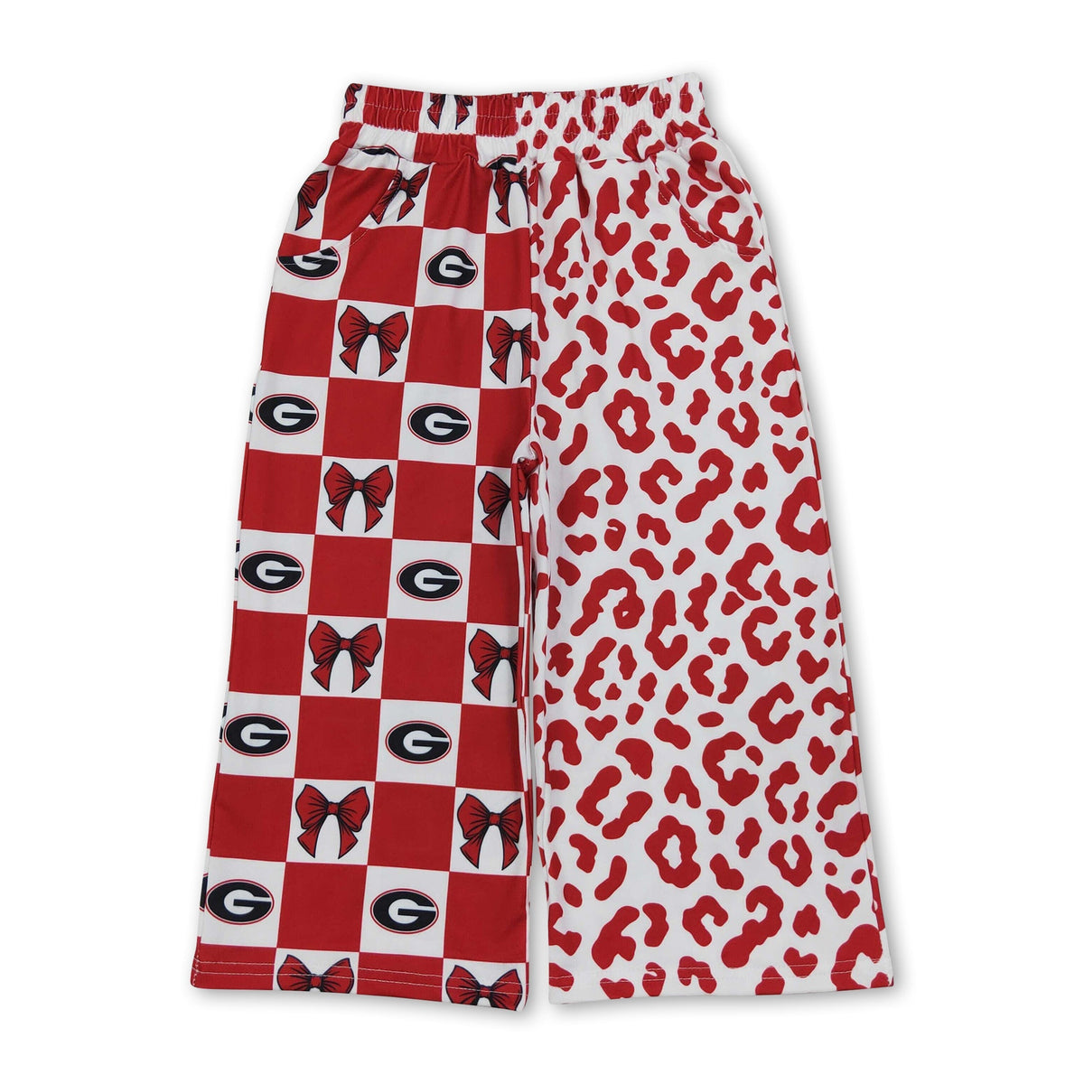 G red bow purple plaid leopard kids girls team pants
