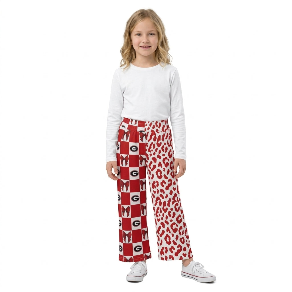 G red bow purple plaid leopard kids girls team pants