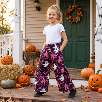 Pink leopard bat ghost kids girls Halloween pants