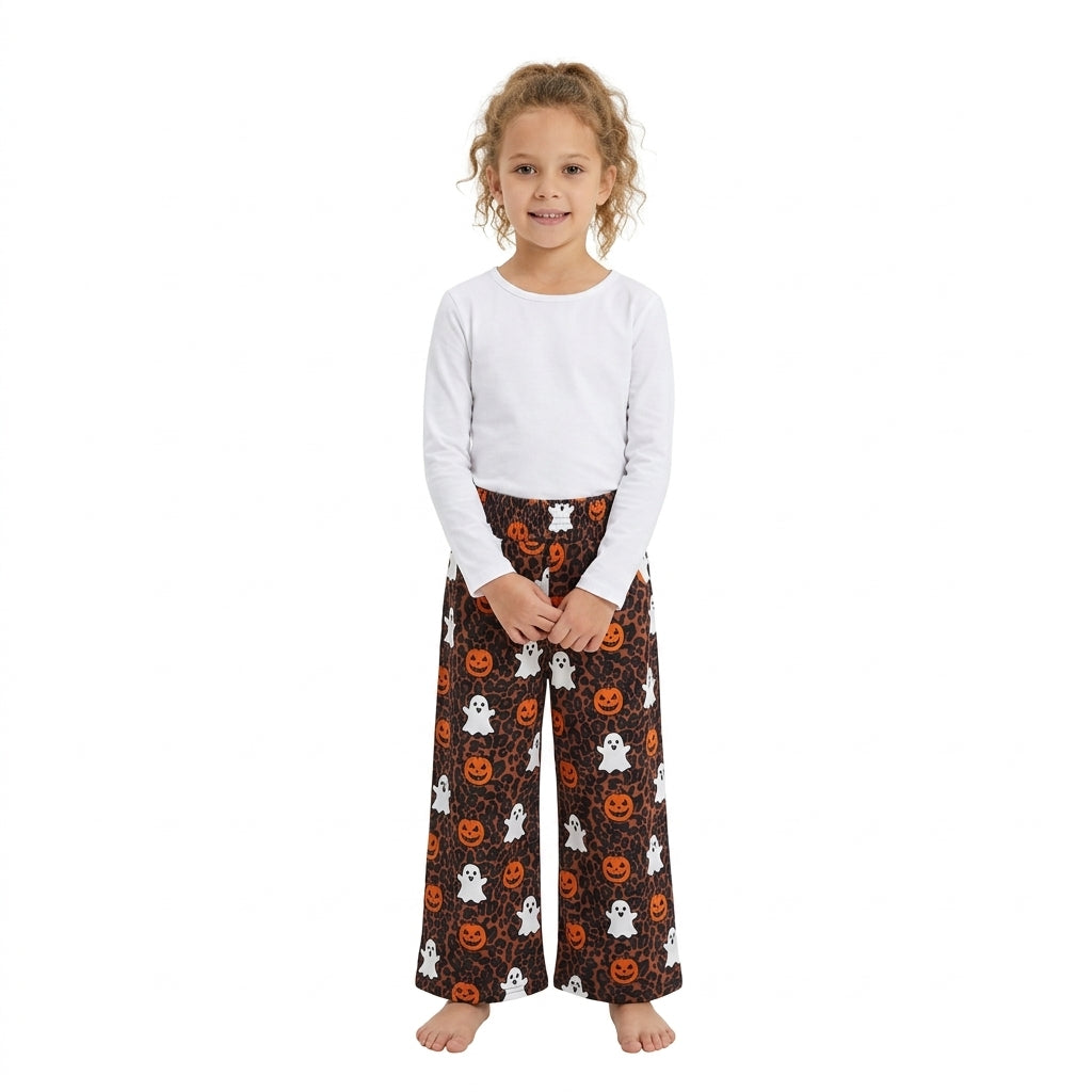 Leopard ghost pumpkin kids girls Halloween pants