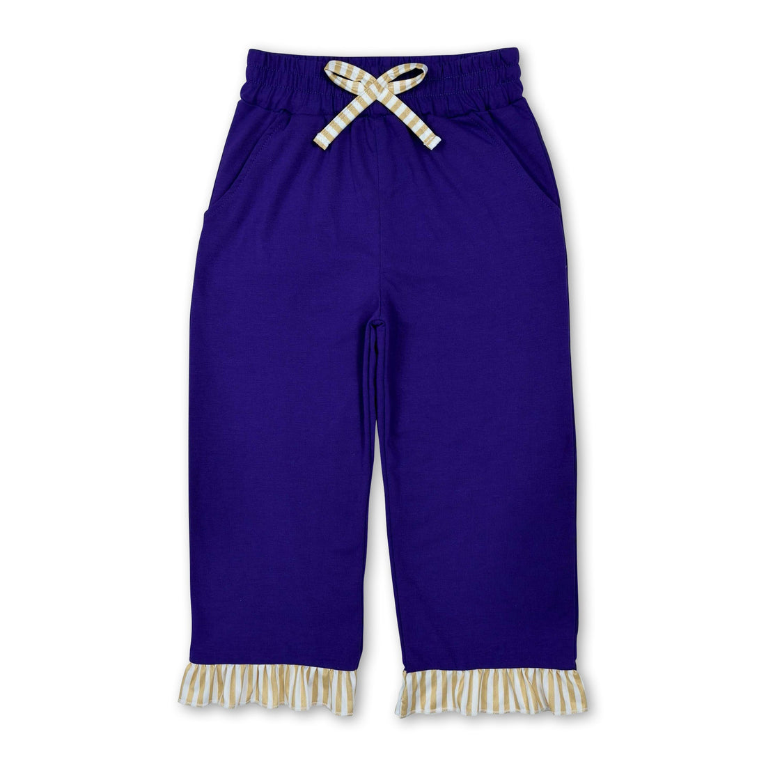 Stripe ruffle purple cotton pockets girls pants