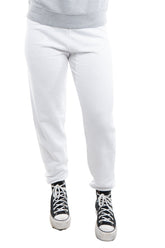 White fleece jogger pants by SpectraUSA, style P2005, featuring a comfortable fit and elastic waistband.