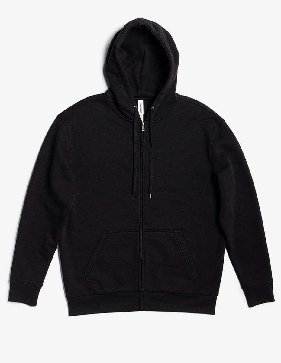 Black heavyweight fleece zip hoodie by SpectraUSA, featuring a front zipper and cozy fleece fabric for warmth.