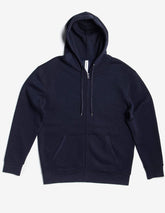 Navy SpectraUSA Heavyweight fleece zip hoodie, front view showing full zipper and hood, cozy and warm casual outerwear.