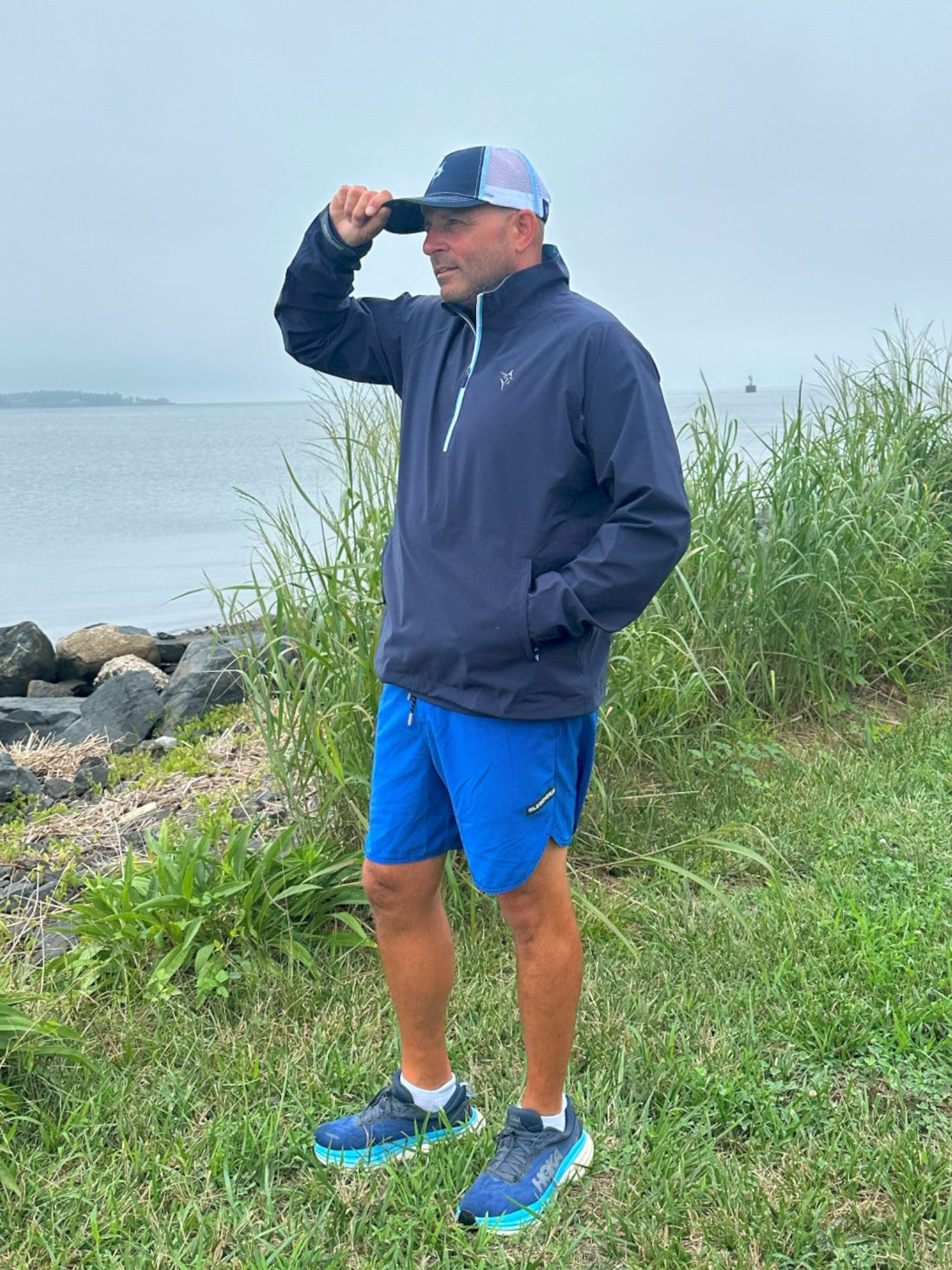 White Water Life Palm Beach waterproof quarter zip, lightweight outdoor jacket with quarter zip front and waterproof fabric.