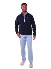 White Water Life Palm Beach waterproof quarter zip, navy blue quarter zip pullover with high collar and full front zipper.