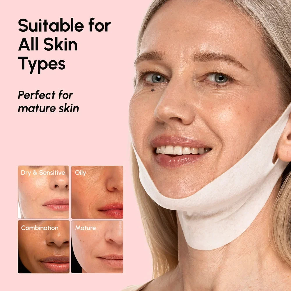 Maree PDRN V-line Lifting Mask showing a close-up of the mask with a smooth, contoured fabric designed for facial lifting and skincare.