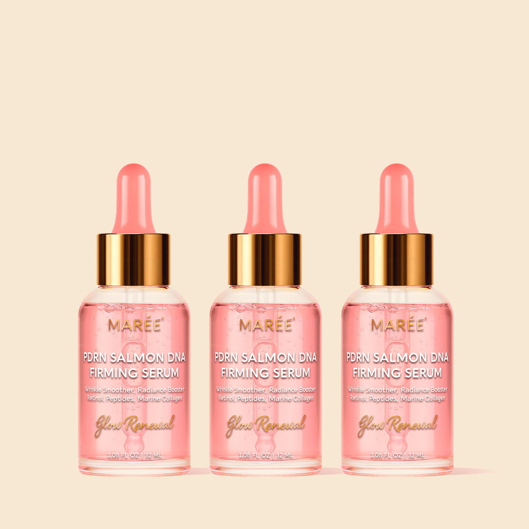 Maree Firming &amp; Renewing PDRN Serum in a clear glass bottle with a dropper for skincare application.
