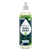 Puracy dish soap bottle with label, showcasing liquid dishwashing soap in a clear plastic container with a pump dispenser.