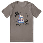 White Cute Ghost T-Shirt by Yūjin Clothing featuring a playful ghost graphic on soft cotton fabric.