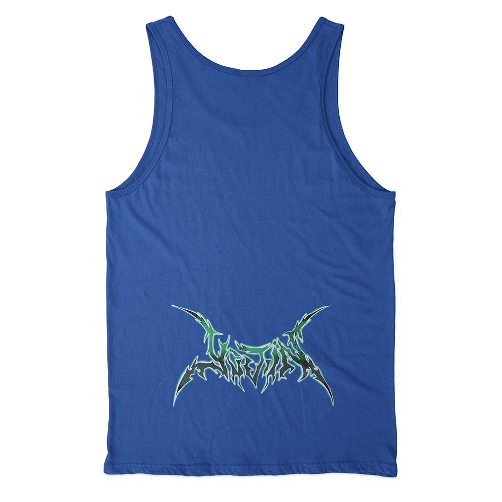 Yūjin Clothing Power Level tank top, black sleeveless athletic shirt with scoop neckline, designed for active wear and comfort.