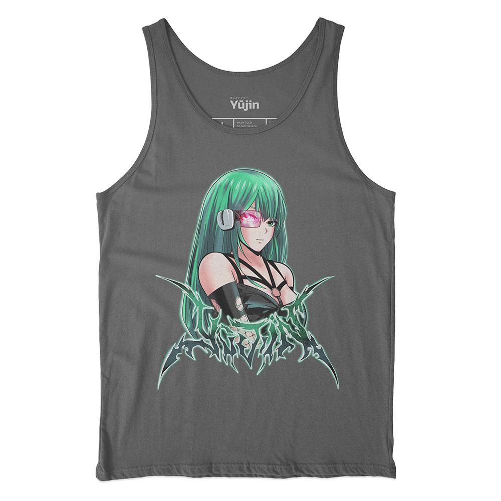 Yūjin Clothing Power Level Tank Top featuring a fitted sleeveless design with bold graphic print on soft fabric.