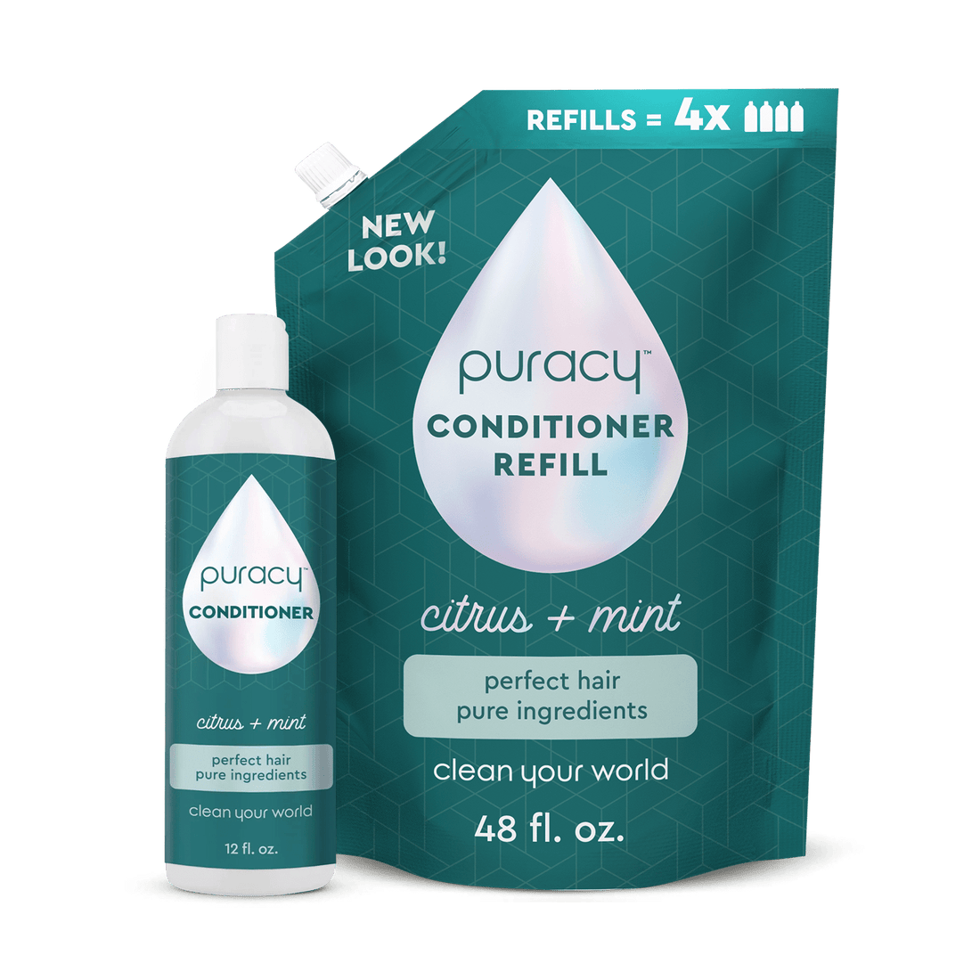 Puracy silicone-free conditioner bottle with label, showcasing natural hair care formula free from sulfates and dimethicone.