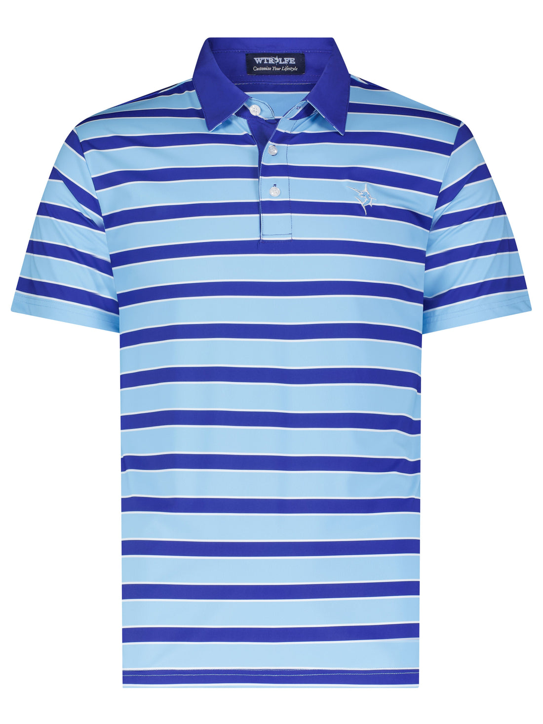 White Water Life Fairway Striped Polo shirt in various colors, showing a close-up of the striped fabric and collar detail.